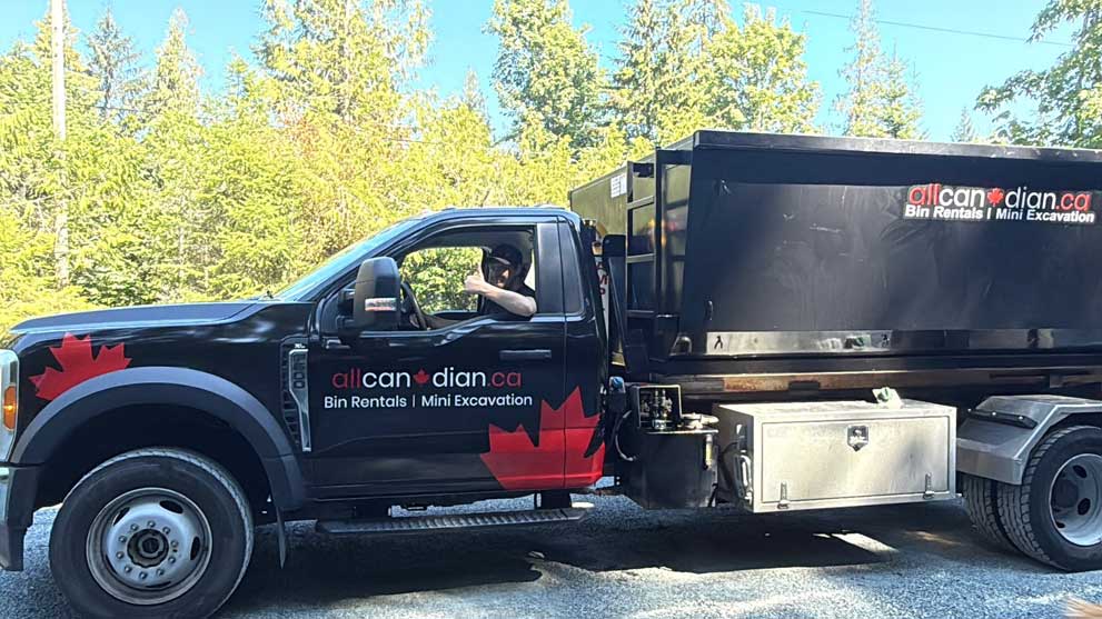 All Canadian rental bin on a Vancouver Island job site