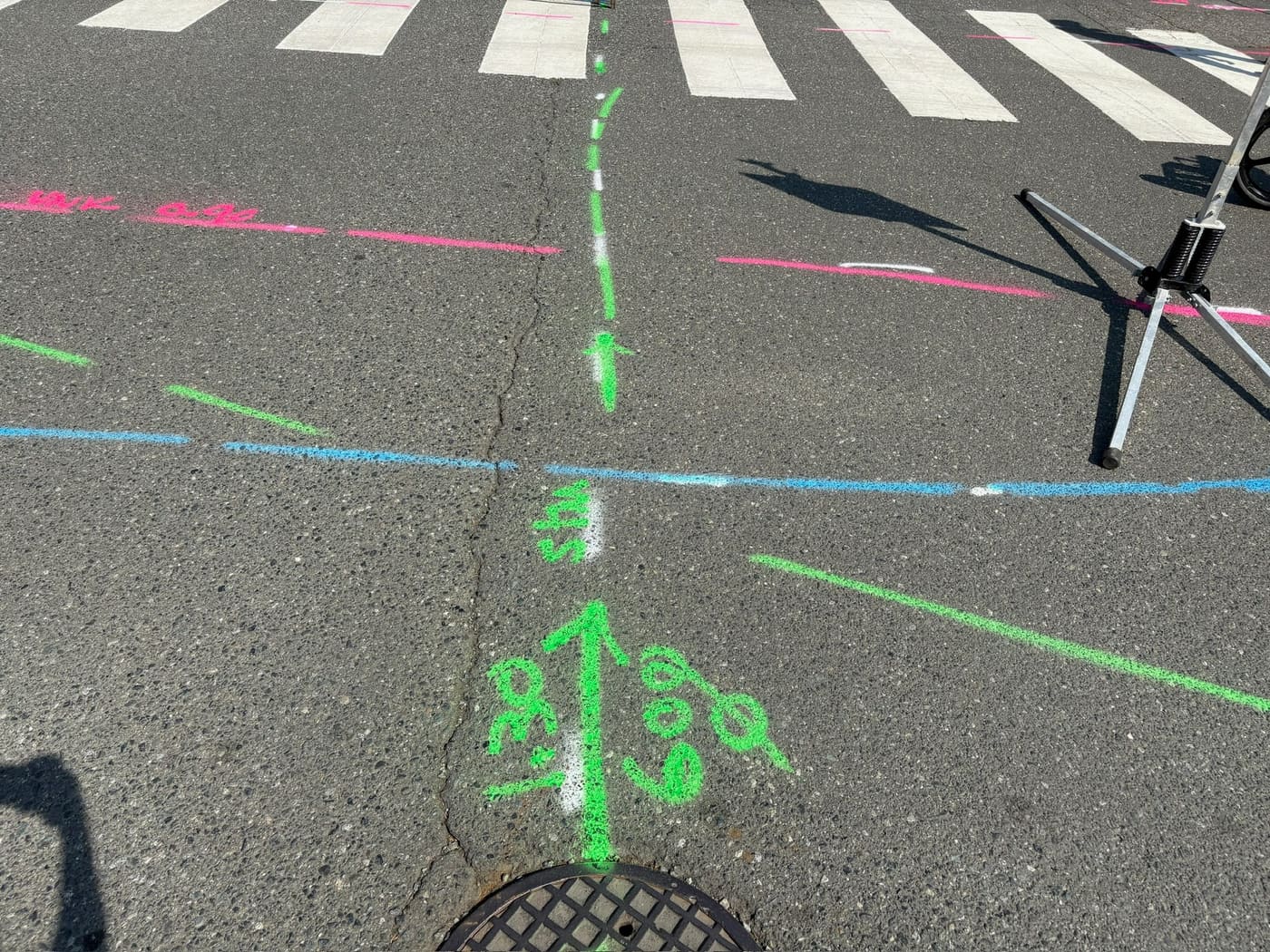 Utility locating chalk lines on a job site