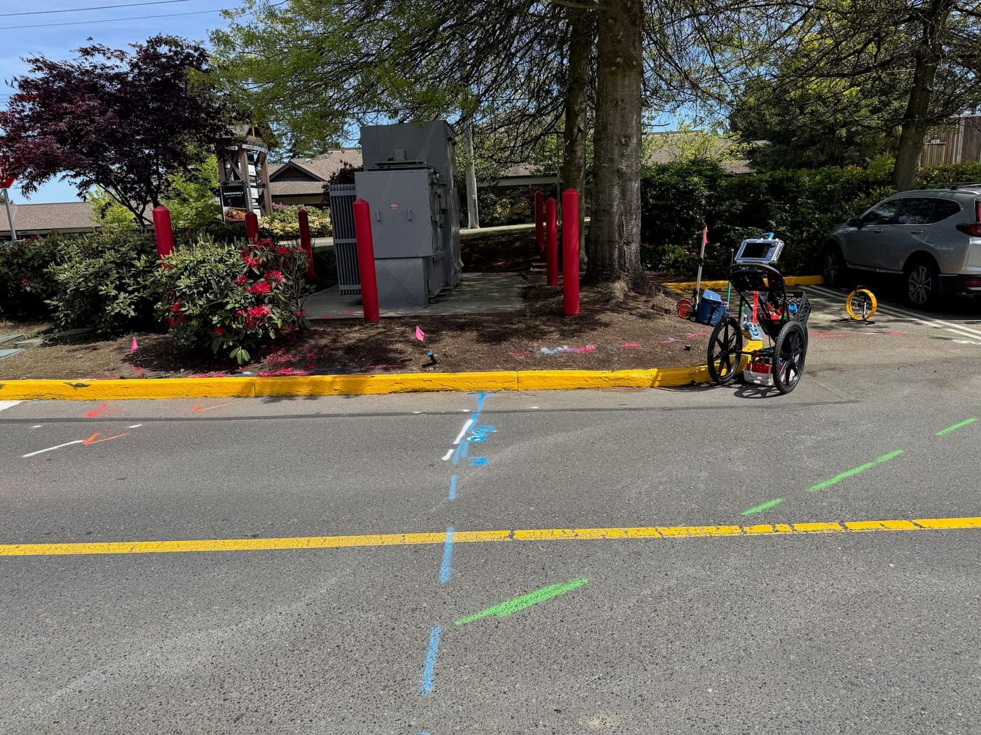 Marked underground utility paths ready for excavation