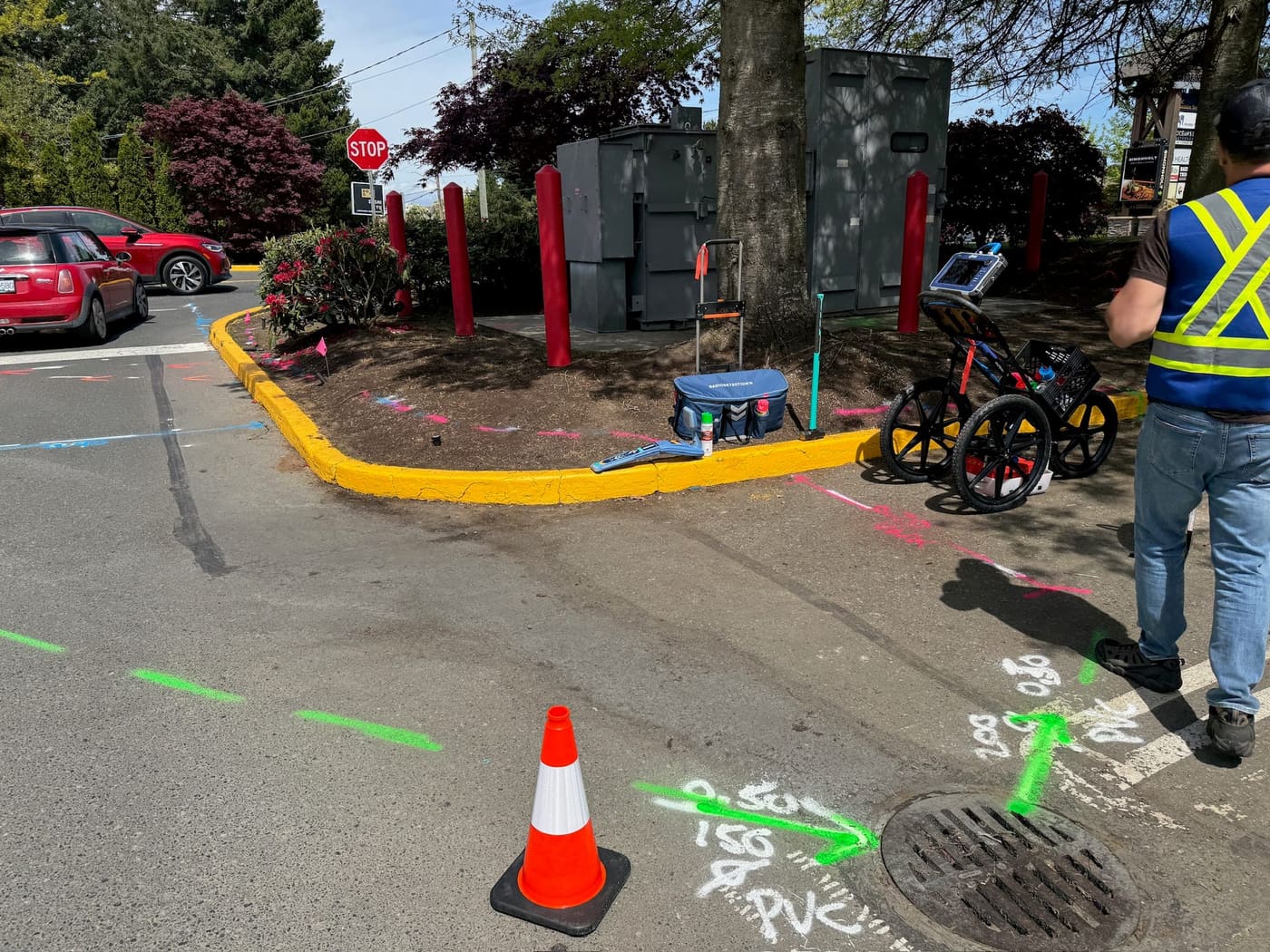 All Canadian GPR equipment on a job site with utility paint markings on the ground