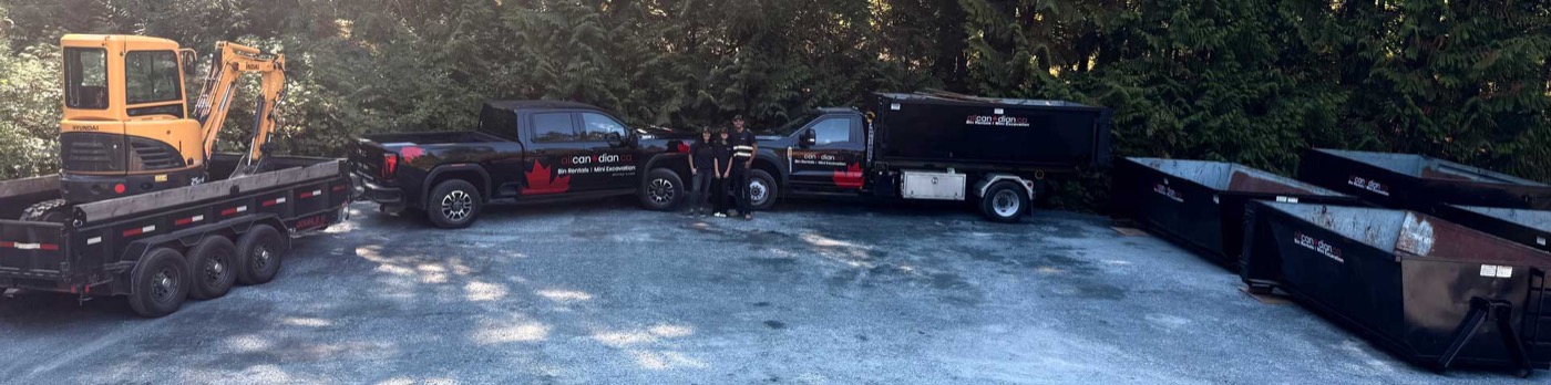 Bin rental truck delivering a disposal bin to a Parksville driveway
