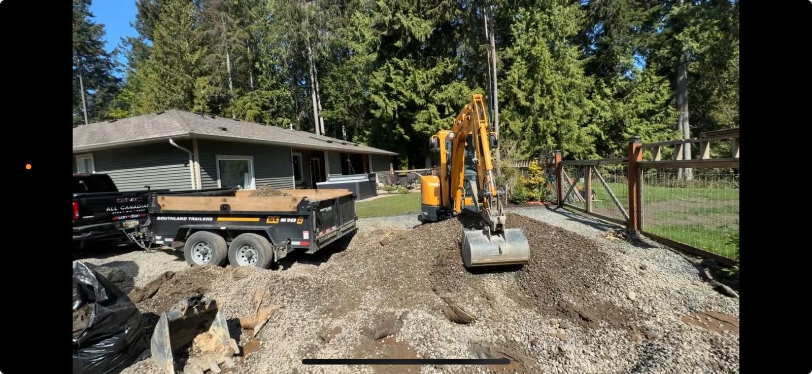Mini excavator on a site prep job for spring landscaping